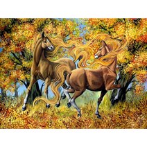 초원의 백마 흑마 군마 큐빅 구슬십자수 승진 성공운 5D 풀 스퀘어 팔마도 칠마도 말 그림 DIY, Square Drill 80x60cm, 4172