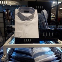엘르셔츠 슬림핏긴팔 면혼방 카라커프스배색 화이트사각짜임