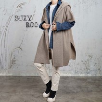 벅시루 여성 후드 니트 판초 가디건