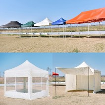 접이식 캐노피 천막 행사용 이동식 테라스 바람막이 옥상 포차, 8)헥사곤 프레임+지붕+창문형 모기장 세트, 베이지