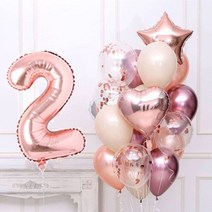 1 세트 로즈 골드 생일 풍선 32 인치 숫자 3/3rd 파티 장식 어린이 애니세어 9/1/3 세, [02] with number 2