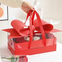 모두샵 대형 과일 생일 선물 상자 고급 투명 에바폼리본 오픈상자 포장 박스 케이스, 레드박스 리본 세트