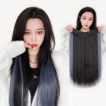 하이유니 헤이즈블루 시크릿 투톤 스트레이트 펌 셀프 붙임머리 여자 여성 헤어 피스 패션 부분 가발 60cm, 라이트브라운