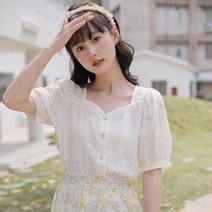 펀칭블라우스 레이스 벌룬 아일렛 자수 여자 브라우스 예쁜 빅사이즈 반팔 셔링 쉬폰 빅카라 셔츠