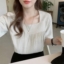 아사면 바스락 블라우스 풍기인견 베이비돌 시어커서 셔츠 남방 코튼 린넨 탑스 여름 캐주얼 귀여운 달콤한 프레피 스타일 여자 스퀘어 칼라 그린 여성 빈티지 의류