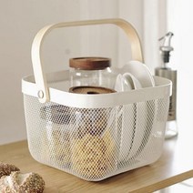 리사토르프 우드손잡이 철제바구니 메쉬 철제바스켓 주방 정리 철망 수납 바구니, No01.우드손잡이철제바구니화이트