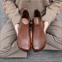 MOON 가을 겨울 소프트 레더 여성 앵클부츠 빈티지 수제화 소프트 슈즈