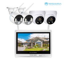 YESKAMO 예스카모 500만화소 8채널 실내 실외 무선 보안 CCTV 카메라 세트 감시카메라 세트(HDD 미포함), 11) 12인치 실내2대 경보2대 풀세트