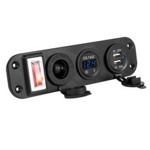 보트수리 듀얼 USB 플러그 충전기 전압계 LED on / Off 스위치 패널 12V, 02 Blue