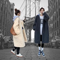 여자 양털후리스 뽀글이자켓 후드달린 롱코트 베이지 카키color