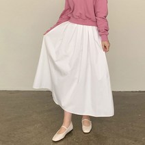 핀턱주름롱스커트 뒷 밴딩플레어 흰스커트 면주름스커트