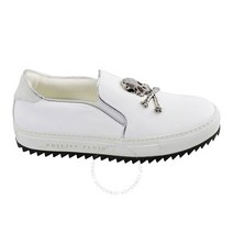 Philipp Plein 화이트 가죽 해골 로고 슬립온 신발 브랜드 사이즈 36.5(미국 6.5)
