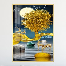 아트블루 돈 들어오는 사슴 보름달 황금 돌 그림 풍수 인테리어 액자, [15]달빛아래 황금나무 사슴