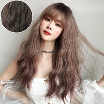 하이유니 여자 웨이브 긴머리 헤어 통가발 가발 58cm + 거치대 세트, 쿨브라운 / 58cm