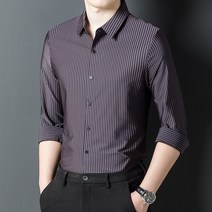 DFMEI 여름 긴팔 니트 헴라인 블랙 셔츠 남성 하이엔드 헴라인 내마모 스트라이프 셔츠 SS3329