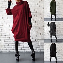 여성 패션 스웨터 점퍼 터틀넥 클럽 칵테일 롱 하이넥 원피스 롱원피스
