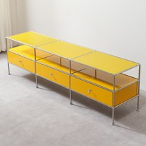 가구에 반하다 로얄 모듈 거실장 / 선반 스테인레스 강화유리 낮은 TV 티비다이, 색상유리_옐로우(2장), 블랙