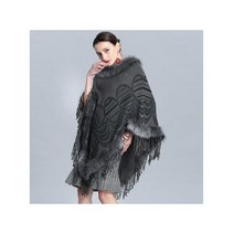 TQGQG 니트 Veste 케이프 여성 럭셔리 인조 모피 풀오버 코트 망토 따뜻한 케이프 긴 판초 술 카파 콘 카푸차 겨울 2019