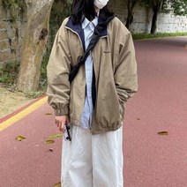과잠 항공점퍼 간절기 아우터 Deeptown 빈티지 윈드브레이커 카키 봄버 자켓 여성 스트리트웨어 힙합 오버 사이즈 지퍼 코트 Kpop 탑스