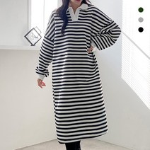 빅걸스토리 여성 빅사이즈 기모 카라 단가라 캐주얼 겨울 원피스