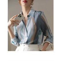 여성 새틴 실크 블라우스 셔츠 COS 텐셀 봄 여름 긴팔 탈색 헤