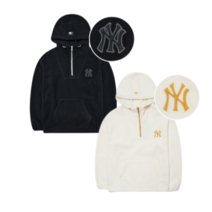 MLB 엠엘비 베이직 미디움로고 후리스 오버핏 후드티 뉴욕양키스 블랙 크림