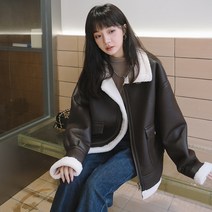 도톰 바이커 하프 뽀글이 양가죽 양털카라 자켓 반코트 여성 무스탕 점퍼 간절기 캐주얼