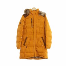 몽벨 옐로우 무지 구스다운 라쿤털롱패딩 여자 9686