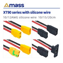 전선 커넥터 단자 접지선 와이어 Amass XT90H 실리콘 와이어가있는 케이블 10/12AWG 길이 10/15/20cm 테일 납땜은 분할 및 용접이 쉽지 않습니다., [01] XT90H-M(Yellow), [05] 12AWG 15cm