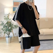 남성 캐주얼 트레이닝복 세트 남성 루즈핏 반팔 티셔츠 반바지 상하의 세트 투피스 여름 남성 의류 20대 30대 40대