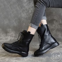 도오빠 프룩치 여성 워커 단화 미들 부츠 레이스업 단화 3CM 키높이 여자워커