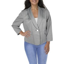 Le Suit 플러스 여성 우븐 긴팔 원버튼 블레이저, Black-white, US 18 (XL)