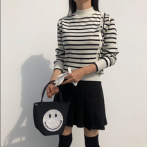 로로얼로이 여성 골프복 사이드버튼 스트라이프 반목 부드러운 골프 니트