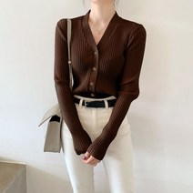 Z3JC 나사 스트라이프 솔리드 브이넥 슬림 카디건