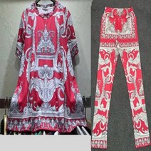 명품스타일 여성정장 의류 투피스 반팔 상의 프린트 롱 팬츠 패션 수트 의상