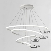 모던 LED 펜던트 램프 원형 천장 걸이식 샹들리에 블랙 로프트 거실 식당 주방 조명 기구 3 링 4/5 링, 4Heads-20x40x60x80cm, Brightnes Dimmable, White
