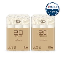 코디 베이지소프트 3겹 천연펄프 롤화장지 30m, 2팩, 30롤