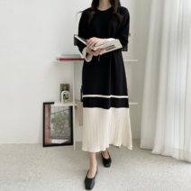 블루종 밑단 플리치 배색 롱 원피스_B2303OP035A