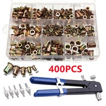 볼트캡 아연 도금 탄소강 널링 너트 리벳 건 플랫 헤드 나사산 인서트 캡 M3 M4 M5 M6 M8 400 개, 01 400개 with Nut Gun