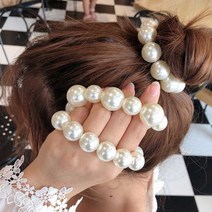 왕진주 매듭없는 진주 머리끈 헤어끈 스크런치 똥머리밴드
