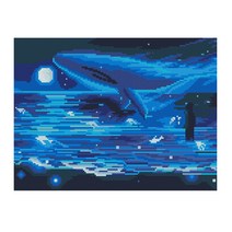 Sparkle 프레임 타입 캔버스 원형 보석십자수 DIY 키트 50 x 40cm, 1개, 파란 고래