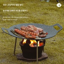 맥반석철판불끈구이팬 불고기팬 야외불판 캠핑카세트 BBQ캠핑, 색깔2, 하나, 1개