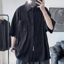 SJW 봄 여름 남성 반팔 셔츠 남방 무지 웨이브 주름 오버핏 상의 베이직 빅사이즈 M~5XL