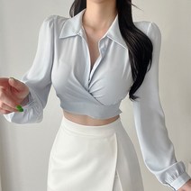라핏 리본 랩 크롭 블라우스 (아이보리 베이지 스카이 블랙)