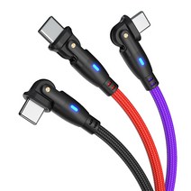 KDNC 180도 회전 USB 3A 고속 충전케이블, C타입, 레드, 2M