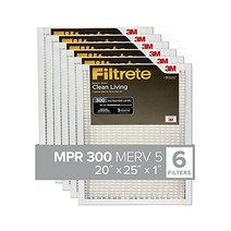 Filtrete BD03-6PK-2E 클린 리빙 베이식 먼지 에어컨 난방기 공기 필터 MPR 300 50 8 x 63 5 2 54 cm 6팩 BD03-6PK-2E, 20x25x1, 에어 필터.