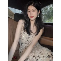 하와이안 휴양지옷 휴양지패션 신혼여행 여름옷 베트남 바캉스룩 몰디브 비치 원피스 나시원피스 40대여름, M, 반짝이