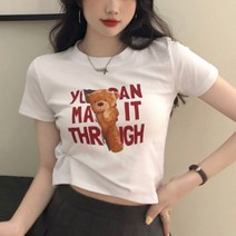 여성 영문 프린팅 포인트 크롭 반팔 티셔츠 여자 기본 여름 커스텀후드티 런닝셔츠 빅사이즈