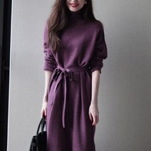 40대원피스 니트원피스 단아한 롱 원피스-레드