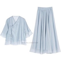 한복 반티 2022 hanfu 국가 의상 고대 중국 빈티지 쉬폰 블라우스 + 스커트